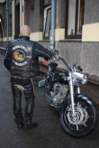 Latvian biker visits gallery exhibit, 